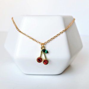 Red Cherry Necklace with Rhinestones Dainty Gold Chain Choker Y2K Jewelry